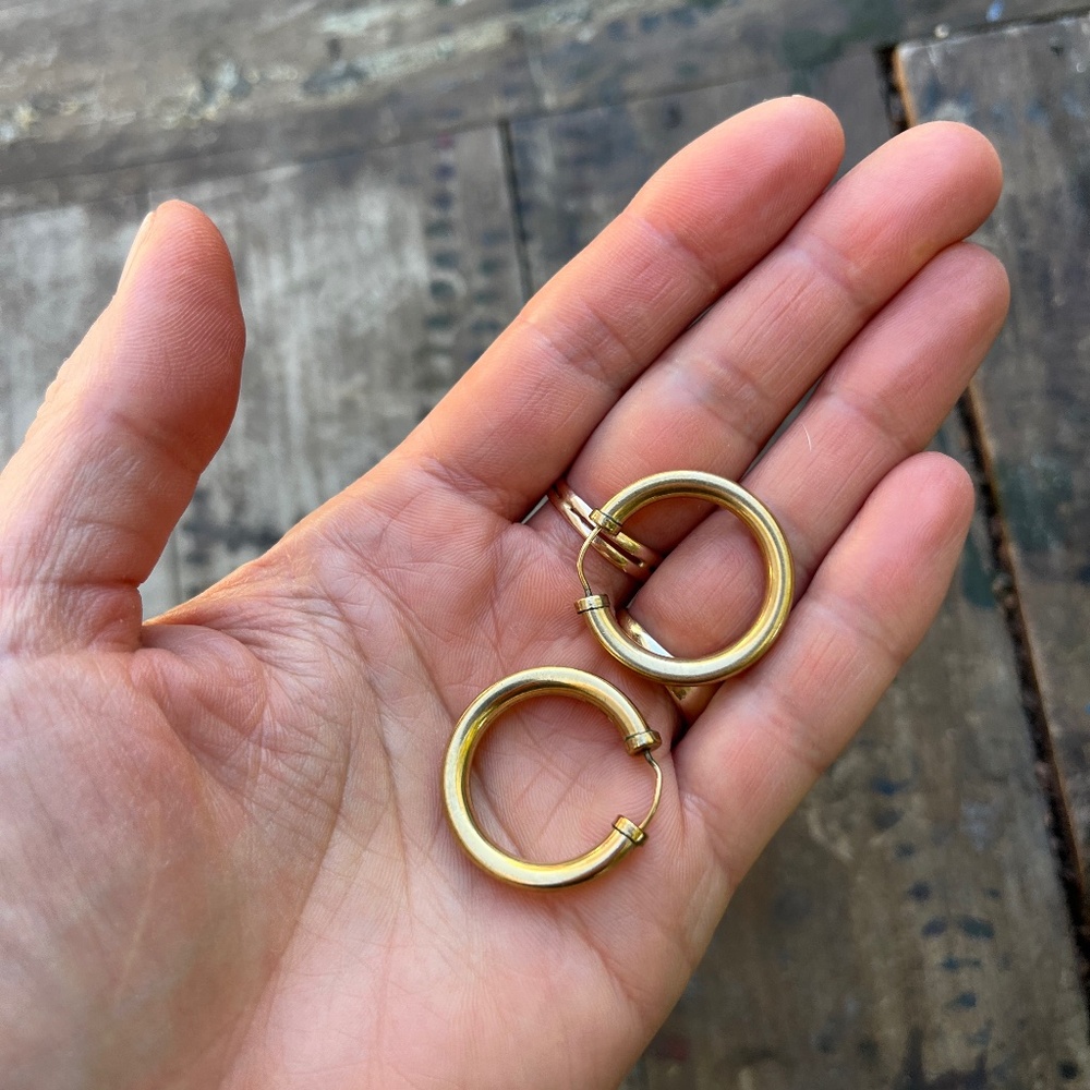 Thick 925 GF hoop earrings gold fill hoops yellow gold sterling silver 1" 20mm